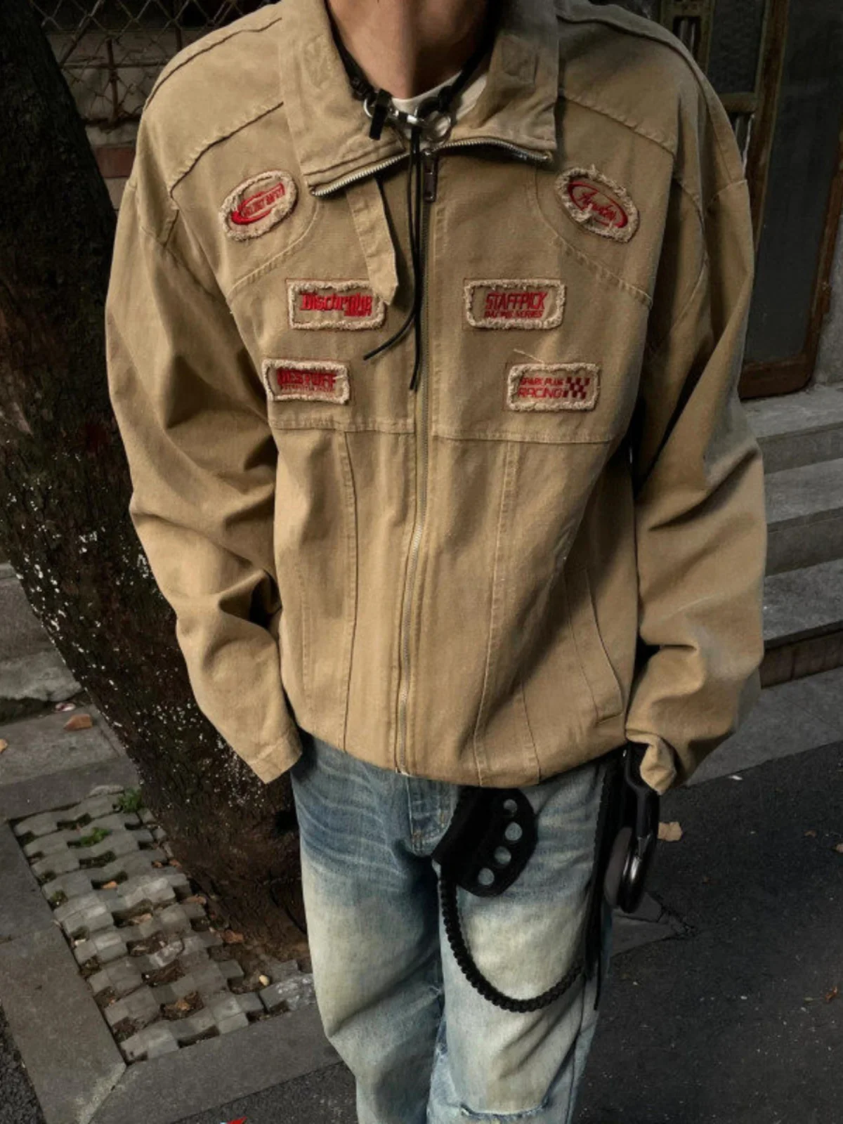 

American Sle Street Motorcycle Jaet Men's Spring Autumn Design Sense High Stitching Denim Jaet Trendy Brand Haome Wo...