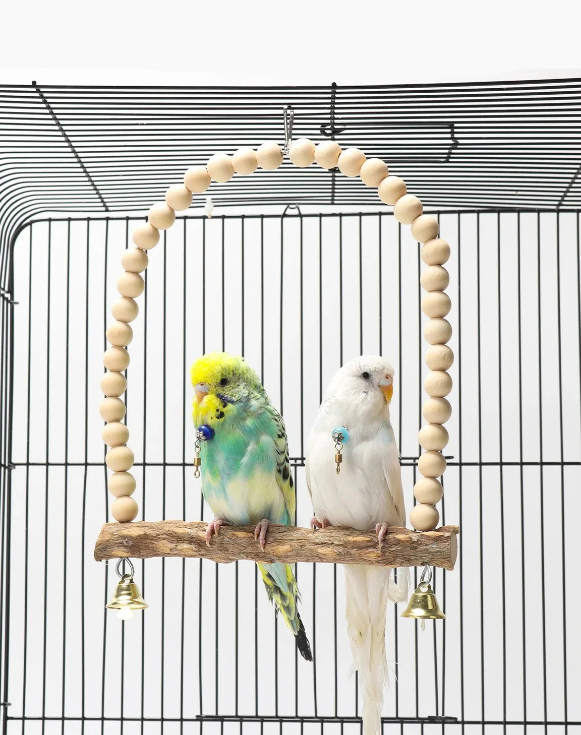 Columpios de madera para pájaros, juguete de entrenamiento con campana colgante para cacatúas, periquitos, accesorios para jaulas, jaula para pájaros, soporte para perca para loros, juego en gimnasio