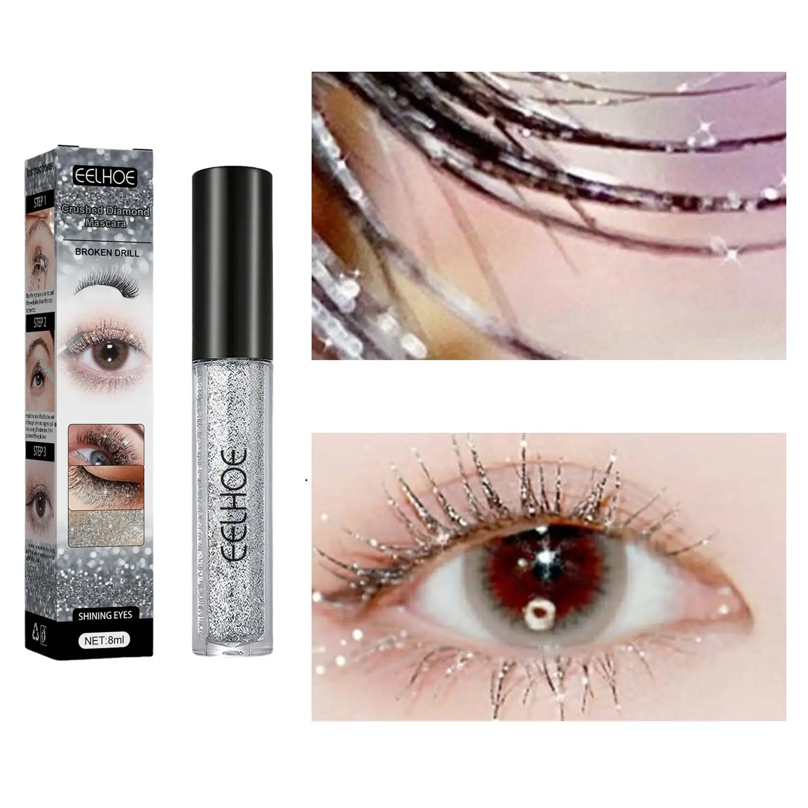 5xSparkling Diamond Glitter Mascara Easy to Remove Waterproof for Parties