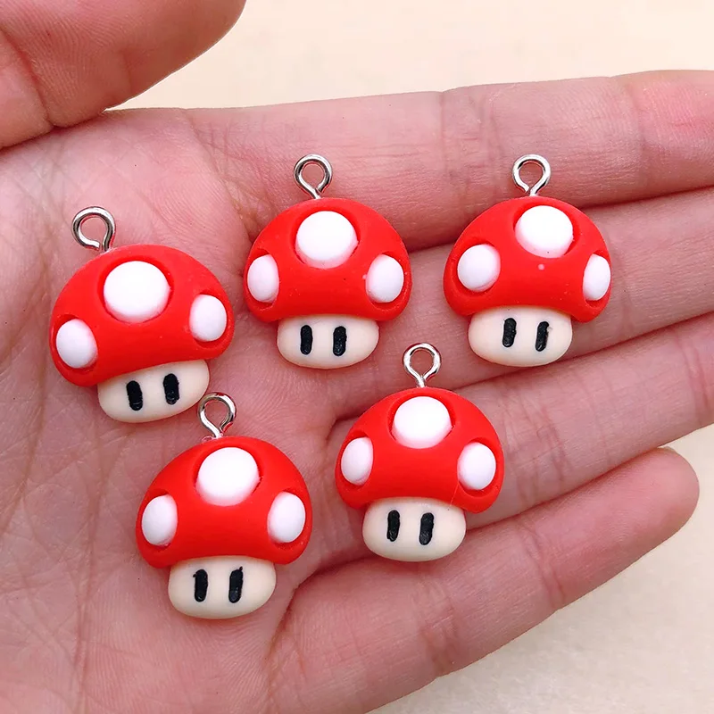 10pcs Cute Funny Game Mushroom Charms Resin Flatback Popular Pendant For Earring Keychain Bracelet Diy Crafts Jewelry Making