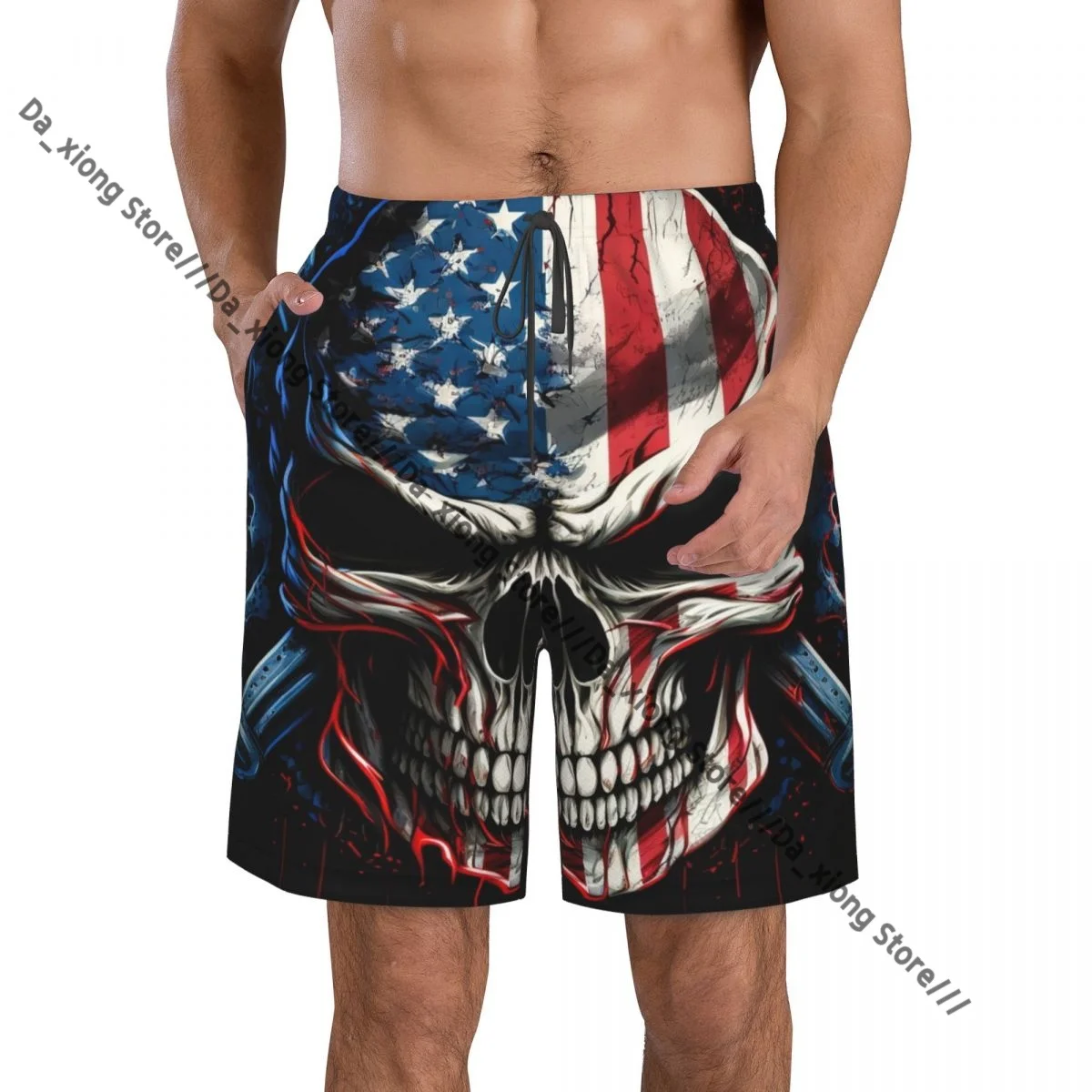Mens Swimwear Swim Short Trunk Skull And Bones American Flags Beach Board Shorts Swimming Surffing shorts
