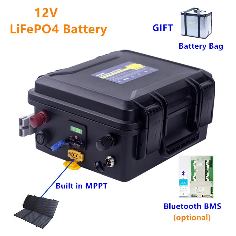 12V LiFePO4 80AH/100AH/120AH battery 12v lithium iron phosphate battery Built in MPPT waterproof for Solar panel,inverter,motor