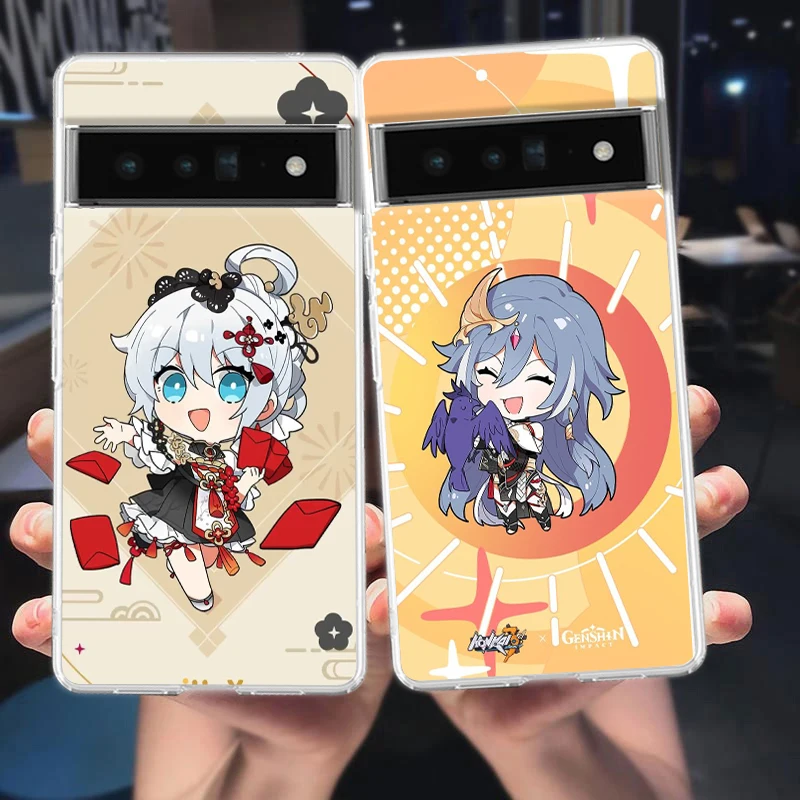 Cute Honkai Impact 3rd Game For Google Pixel 8 7 6 Pro 6A 5 4 5A 4A 3A XL 5G Phone Case Shockproof Soft TPU Transparent Cover