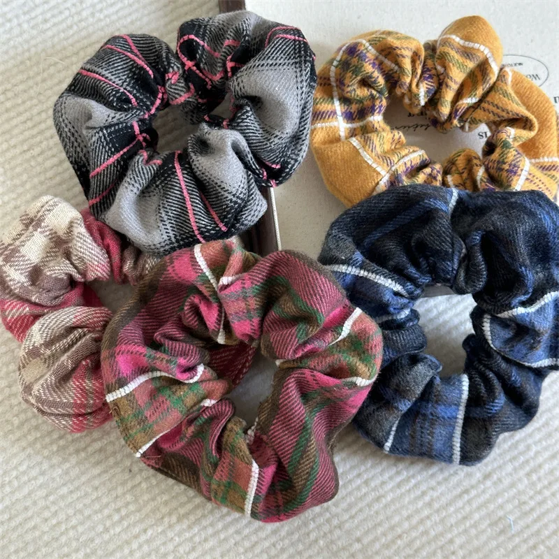 Vintage Plaid Grid Scrunchies Colorful Hair Ties Rubber Bands Ponytail Holder Elastic Hair Band Women Hair Accessories