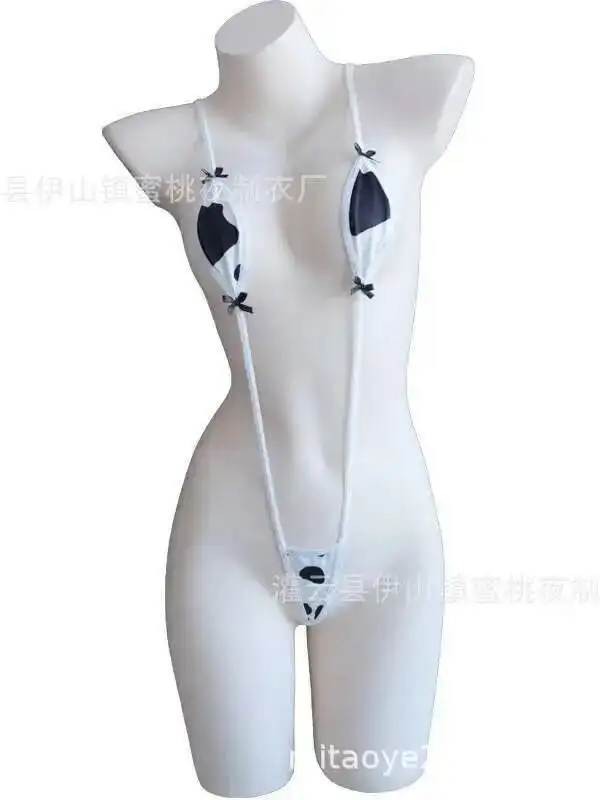 مثير لطيف البقرة طباعة أسود أبيض داخلية عارية الذراعين العميق الخامس الحمالات أكمام داخلية عطلة عطلة الشاطئ الساحرة MOI7