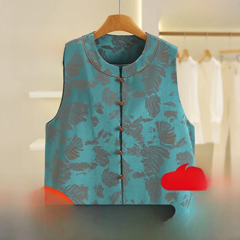 

Sli round Ne Svel Vest Embroidered Loose Fit Spring Faion Brand Button Bal Top Women's Premium Faion