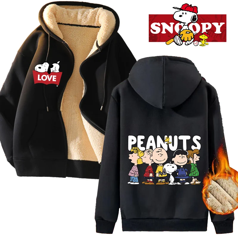 Snoopy Men Jacket Anime Fashion Winter Women Hooded Sweatshirt Super Thermal Adult Clothing Casual Warm Tops Coats Kawaii Gift