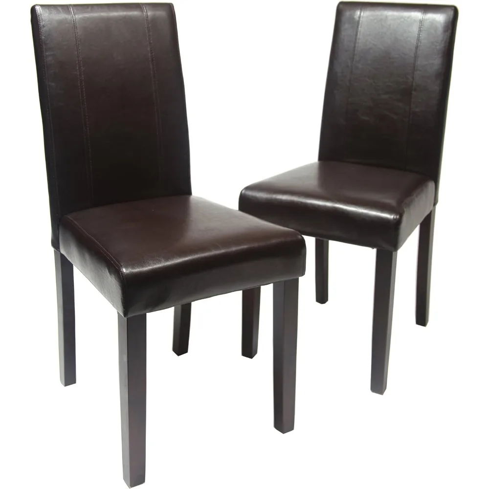 

C020BR Urban Style Solid Wood Leatherette Padded Parson Chair, Brown, Set of 2