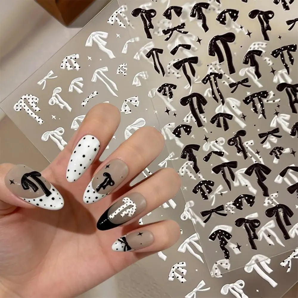 

1/2 шт. 5D черно-белые наклейки для ногтей с бантиками, разноцветные французские бантики-ленты, самоклеящиеся стикеры для маникюра, DIY аксессуары для маникюра