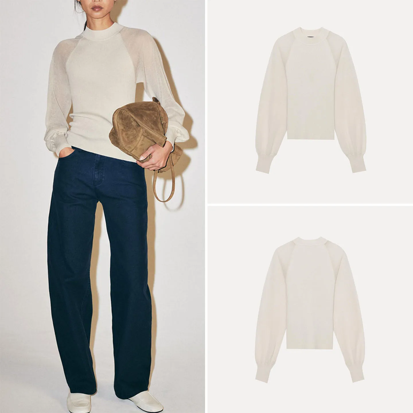 Women's Knitted Sweater 2026 New Autumn Casual Style round Neck Spliced Sleeve Transparent Design Slim Fit Chinese Made