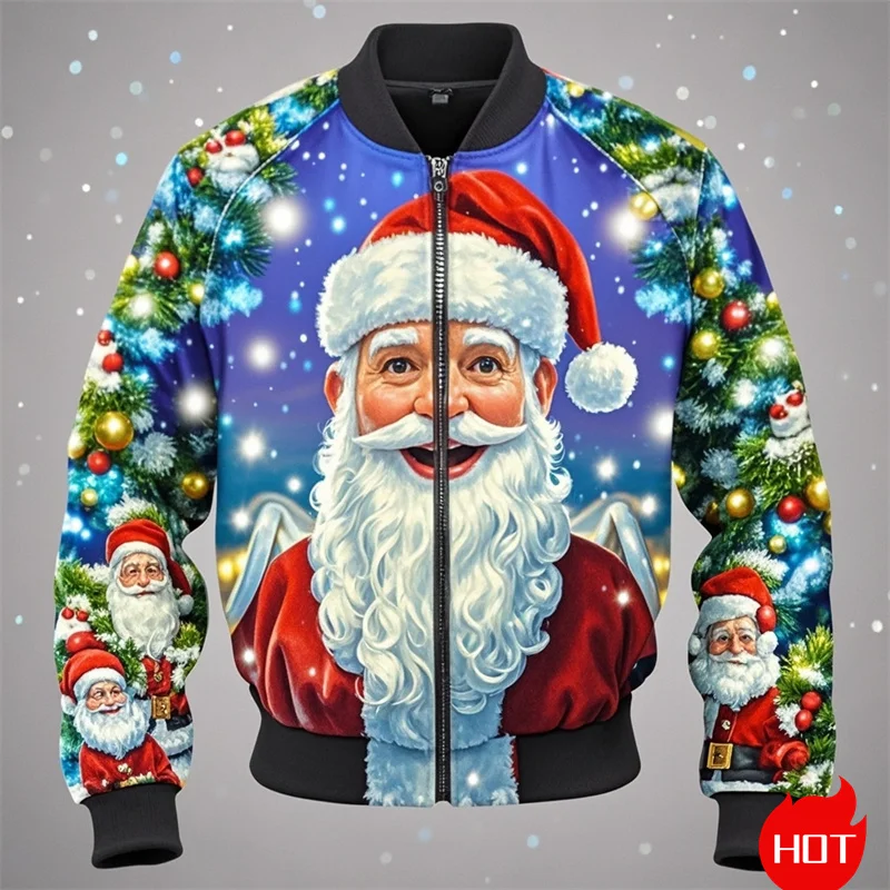 Autumn Fashion 3D Merry Christmas Printing Jacket Cute Santa Claus Xmas Graphic Jackets For Men Unisex Funny Streetwear Clothing