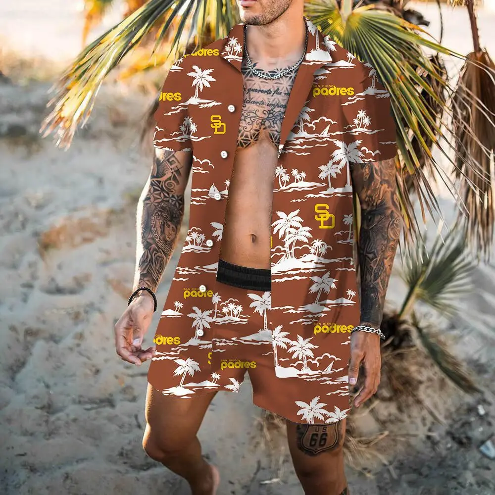 Fashion Hawaii beach style shirt man 3D print Holiday summer suit collar short sleeve shirts set of short hawaiian pants