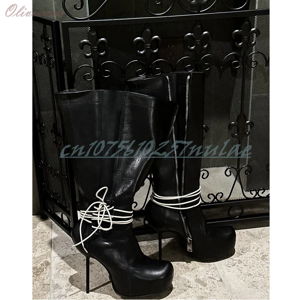 Botas de media pantorrilla de estilo fresco oscuro, moda negra, diseño de tiras, tacón alto de aguja, zapatos sexis Para fiesta exterior Para Mujer, zapatos de verano Para Mujer
