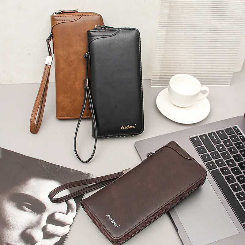 旅行ビジネス財布男性用長財布クレジットカード電話ハンドバッグPUレザー財布ジッパーポケット男性用誕生日ギフト