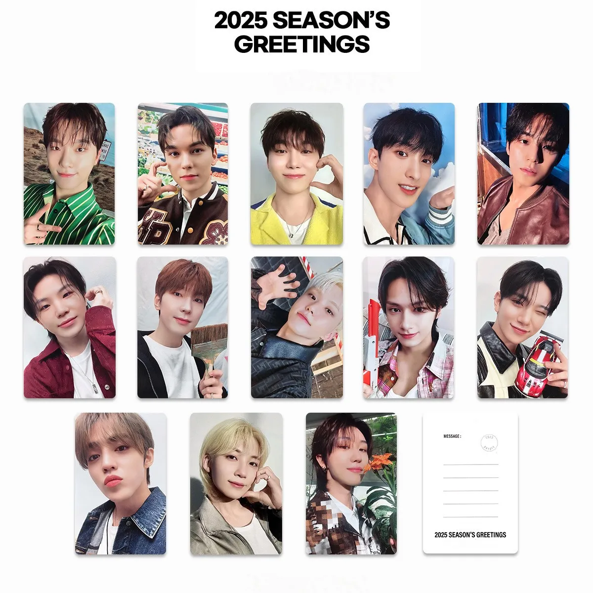 13pcs/Set KPOP Idols WONWOO HOSHI MINGYU 2025 Season's Greetings Photocard INS Style HD Printing Card JOSHUA JUN DINO WOOZI Gift