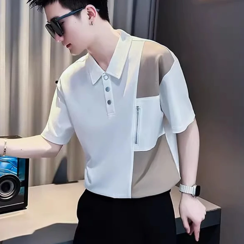 

High Quality Summer Spliced Polo Shirt for Men Korean Fashion Short Sleeved T-shirt Casual Business Social Polo Shirts 2025