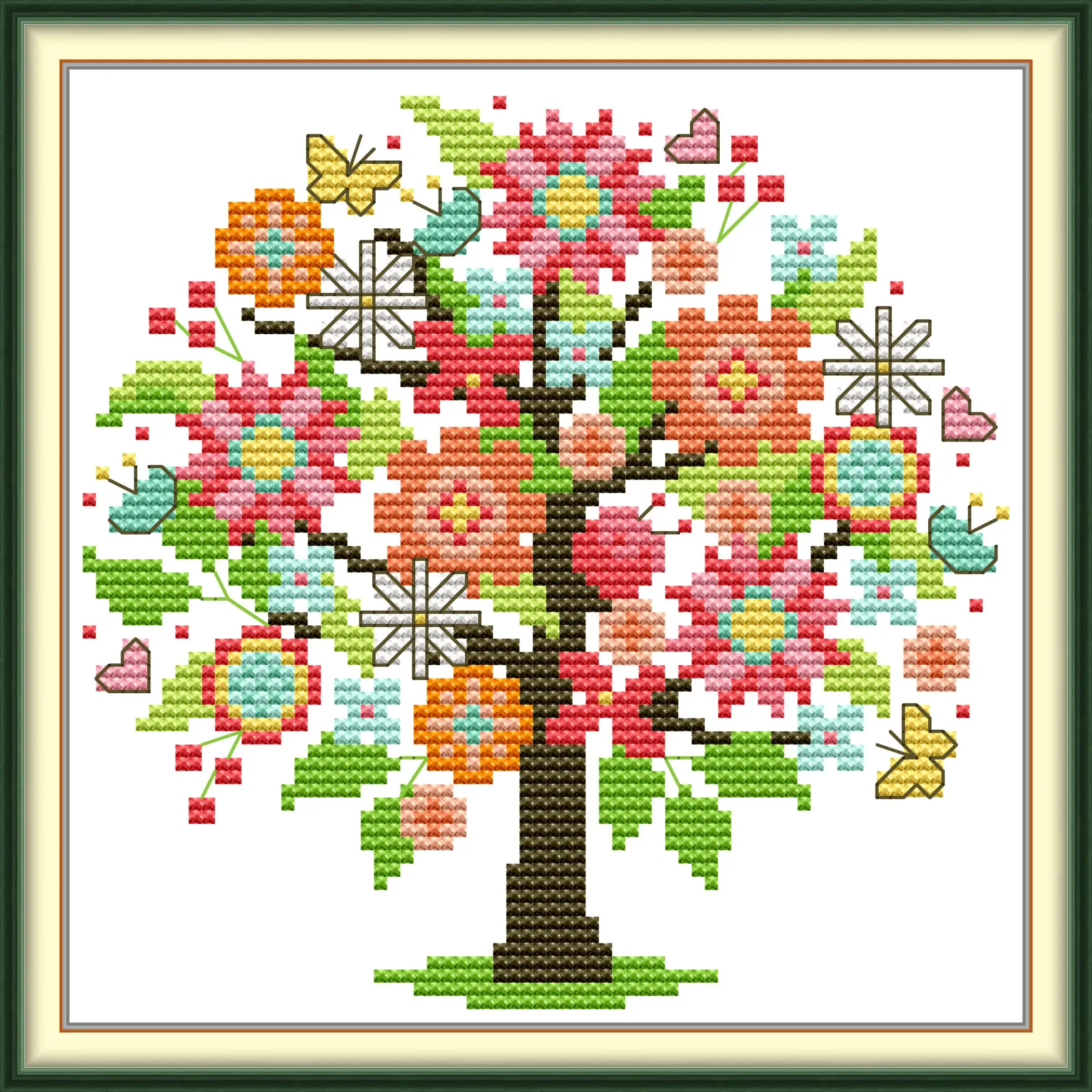 

Joy Sunday Pre-printed Cross Stitch Kit Easy Pattern Aida Stamped Fabric Embroidery Set-Four Seasons Tree - Summer