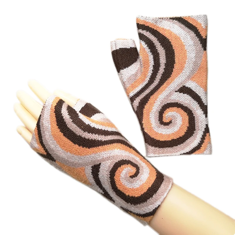 جديد أزياء الفتيات INS اليدوية المرأة المطرزة الدافئة محبوك دوامة الجاكار الصوفية الشتاء أصابع قفازات #5