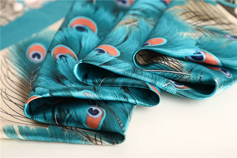 90*90cm Hijab Schals Frauen Mode Pfau Muster Druck Schal Weibliche Platz Schals Kopf Damen Halstuch Foulard schalldämpfer Mädchen – Detail 6