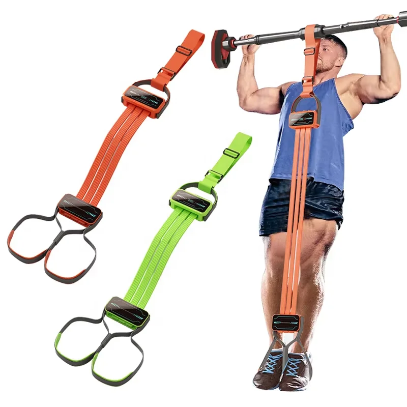 

Height Adjustable Digital Strap and Comfortable Foot Strap Stackable Pull-up Resistance Strap Set