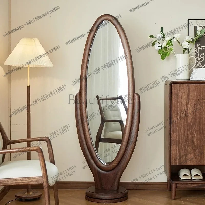 

Black Walnut Full-Length Mirror Floor-Standing Home Bedroom Rotatable Dressing Mirror All Solid Wood Simple Design