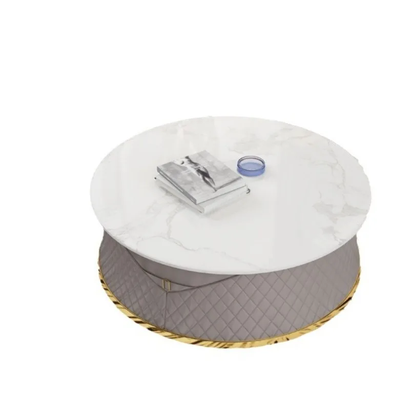 

high-grade leather living room household wholesale oil-proof and waterproof new round table Italian marble