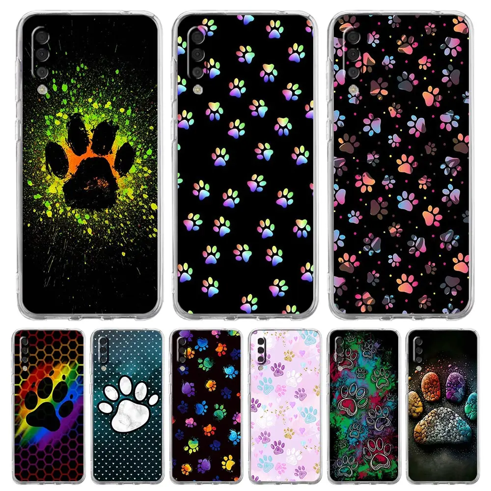 Transparent Phone Case for Samsung Galaxy A16 A14 A12 A22 A24 A26 A36 A56 A42 A06 A20 A30 Soft TPU Cover Dog Footprint Paw Cute