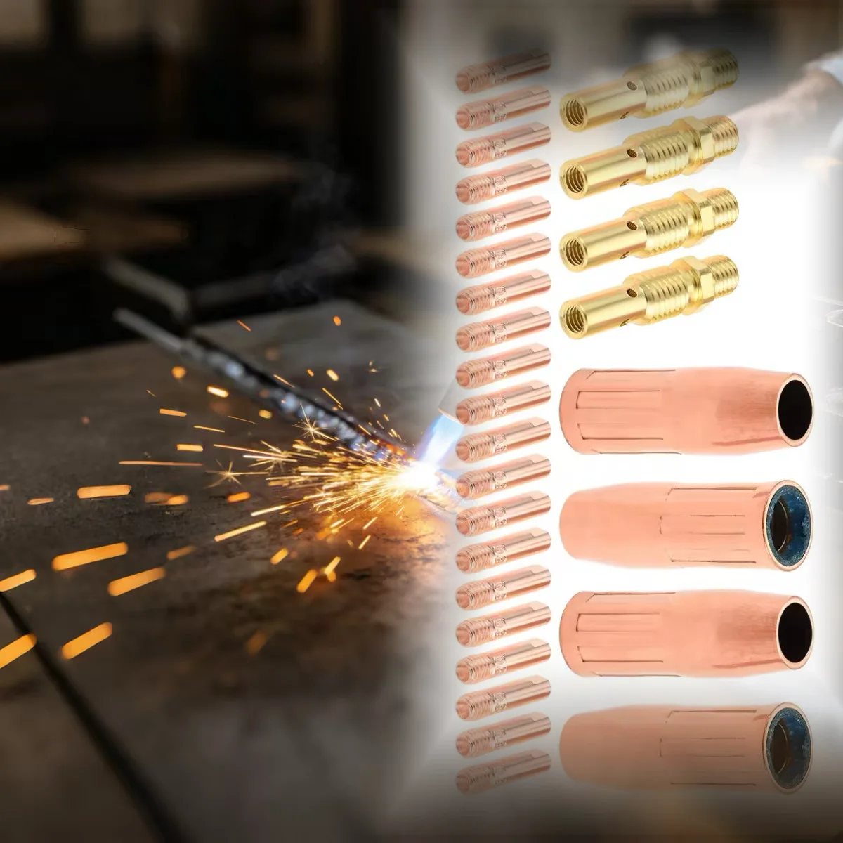 28PCS Mig Welding Gun Kit 0.8 0.9mm Contact Tip Gas Nozzle Diffuser Torch Accessories For Lincoln Magnum 100L & Tweco Mini/#1