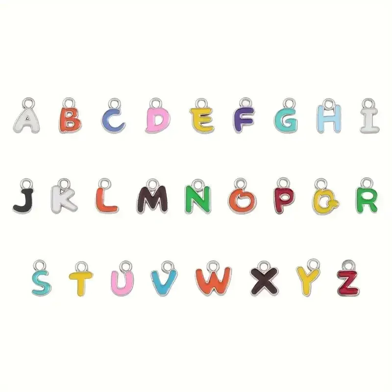 100 Buah Liontin Huruf Logam Jimat Huruf Enamel Berwarna Acak Ornamen Dekoratif Kalung DIY untuk Tangan DIY Membuat Liontin Brac