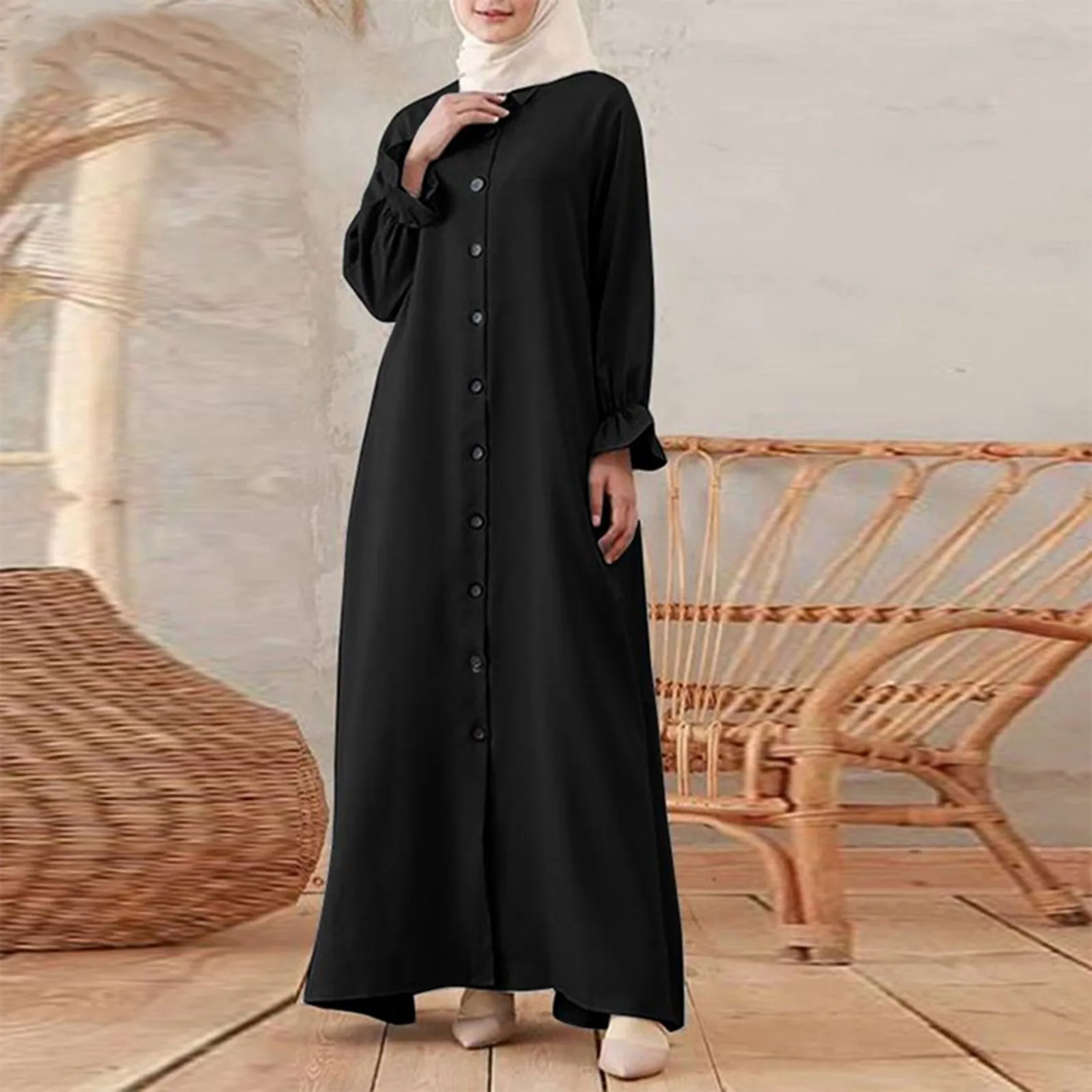 Womens Sundress Long Women's Muslim Long Sleeve Dress Vintage Pullover Abaya Prayer Cotton Dresses for Women with Pockets