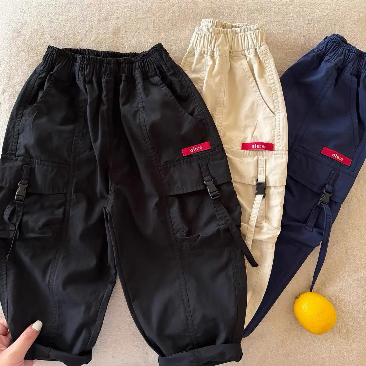 Kids Long Pants Fall 2026 New Boys Pocket Cargo Solid Middle Small Kids Washed Cotton Loose Casual Pants