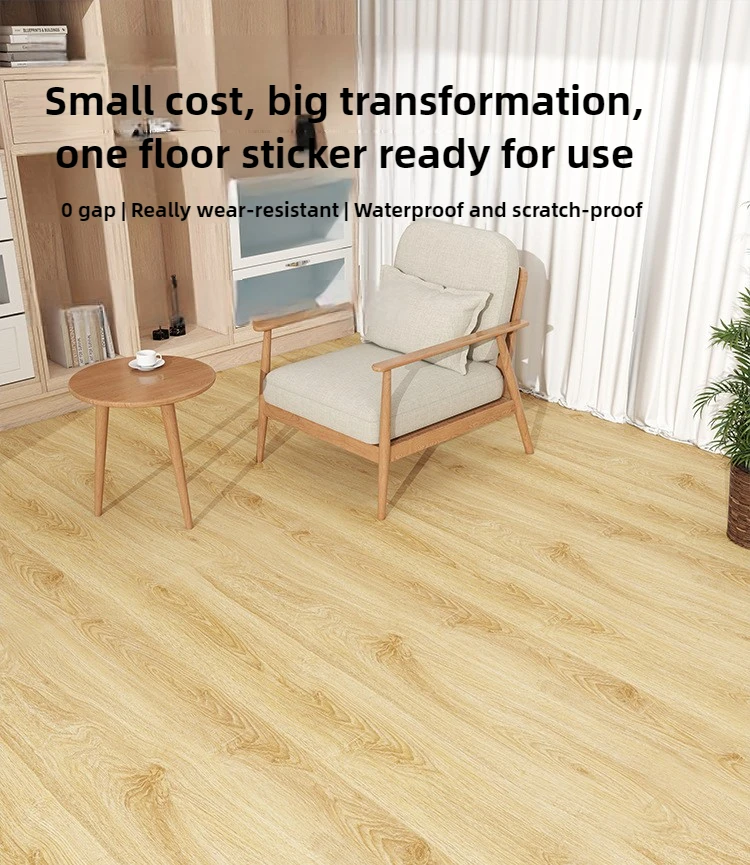 Extra Thick PVC Self-Adhesive Floor Film, Wood Pattern Anti-Slip Waterproof Flooring for Renters, Easy DIY removable Covering