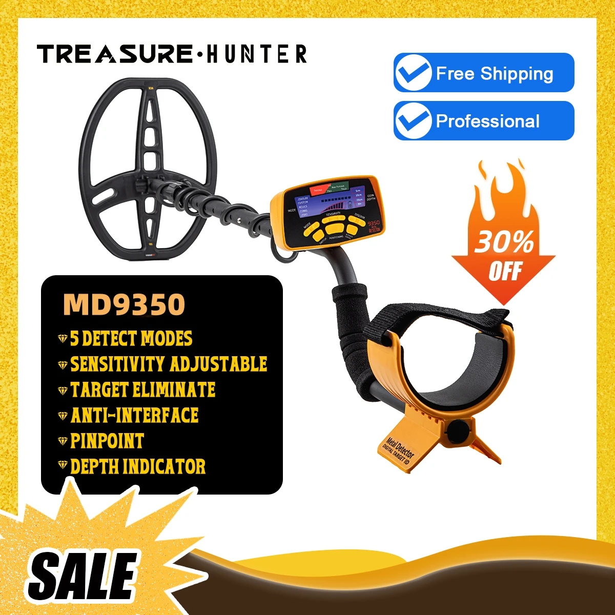 Detector Subterráneo Profesional Treasure Hunter MD9350, Bobina de 11 Pulgadas, Detector de Metales y Oro, Impermeable, Pinpointer de Alta Sensibilidad