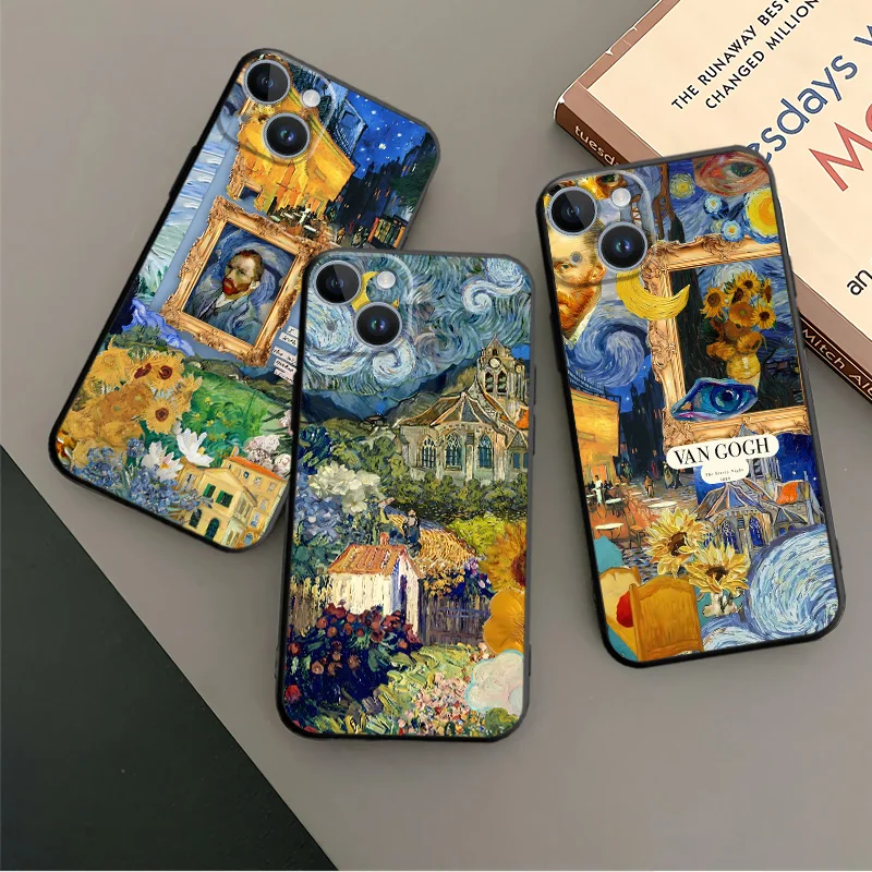 Van Gogh Art Splicing Cover Phone Case for iPhone 8 Plus 11 12 Mini 14 XR SE 13 Pro 15 Pro Max XS X 2020 13Mini XS Max TPU Soft