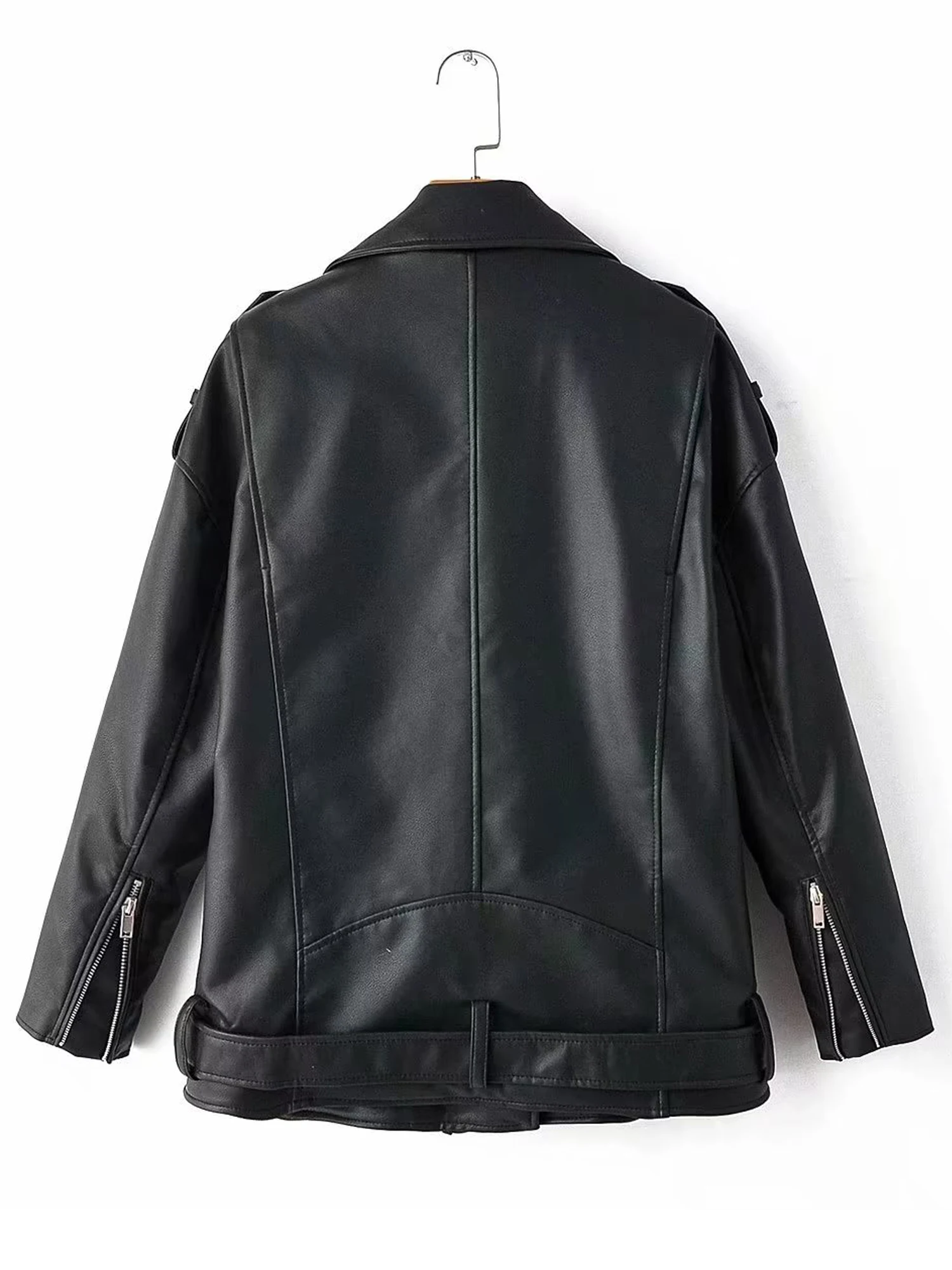 Giacca in pelle Pu allentata con cerniera nera abbigliamento da strada bavero manica lunga cappotto donna moda marea autunno inverno 2023