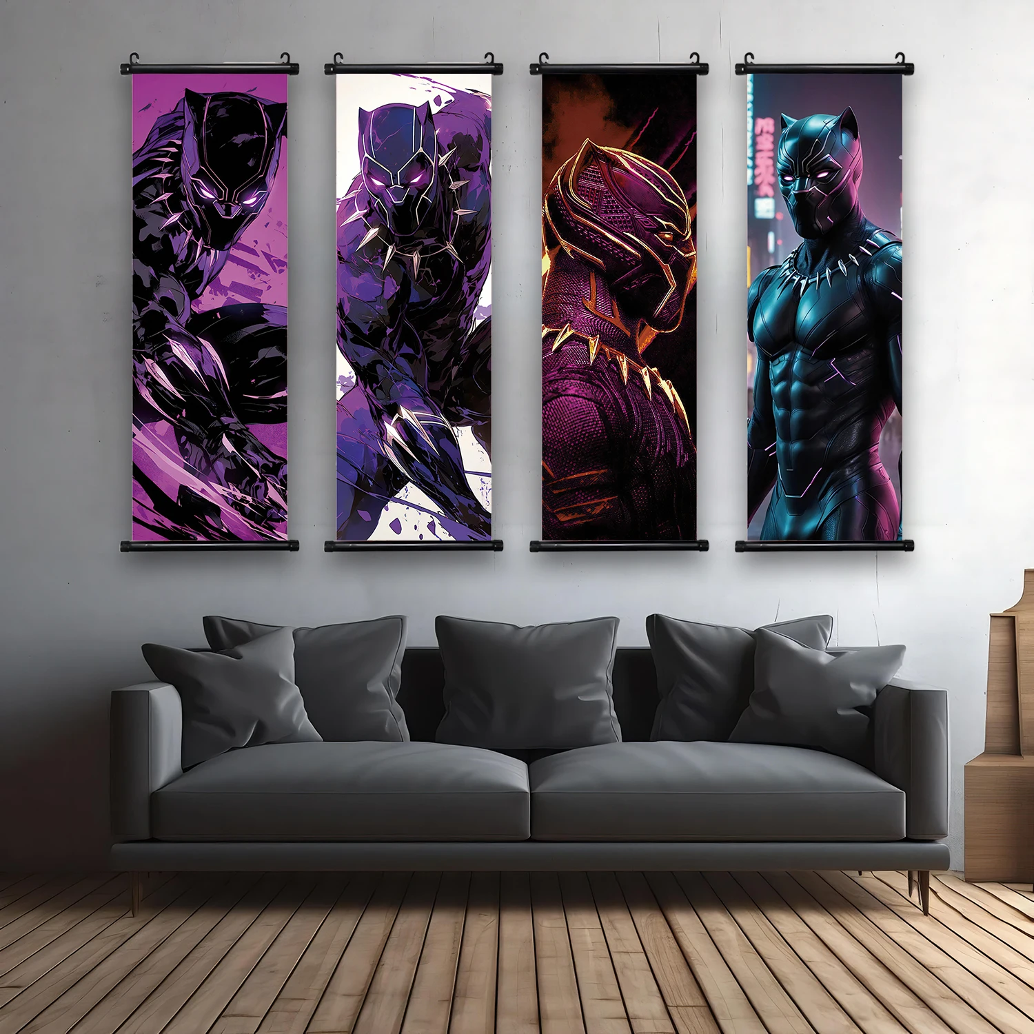 Marvel Movie Hanging Scroll Poster Black Panther Wall Artwork Canvas Painting Home Decoration Decor The Avengers Wallpaper Gift