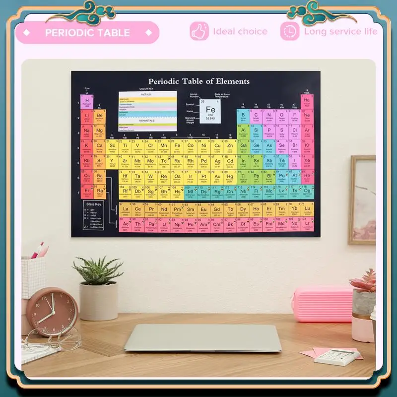 (New)-1 PCS Periodic Table Science Poster With Real Elements, Black 24X16inch Chemical Periodic Table Poster Classroom Decoratio