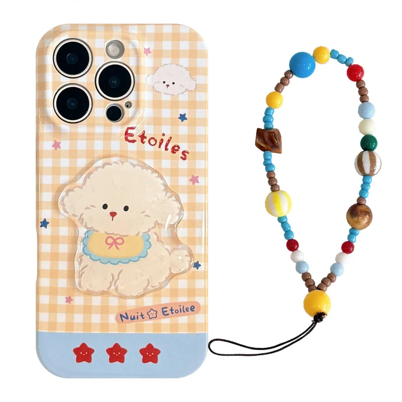 เคสโทรศัพท์ลายการ์ตูนสีเหลือง Apple16 เหมาะสำหรับ iPhone17promax สายคล้องคอ 3D Puppy 13 นุ่ม 14