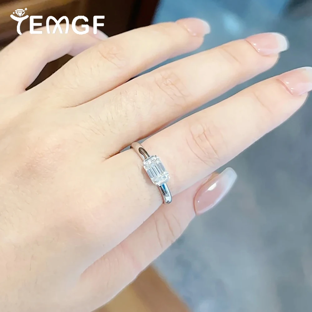 

TEMGF 1CT Emerald Cut Moissanite Ring 100% Real S925 Sterling Silver Band Rings for Women Men Important Occasions Fine Jewelry