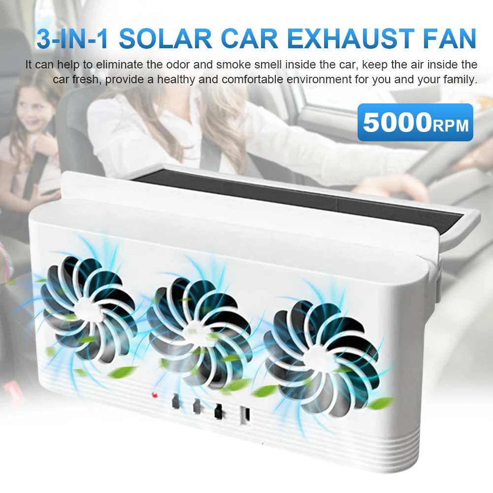 تعمل بالطاقة الشمسية مروحة عادم السيارة القضاء على رائحة غريبة مشعاع السيارة مروحة التبريد USB بالطاقة نافذة السيارة مروحة تنفيس الهواء للمركبات #5