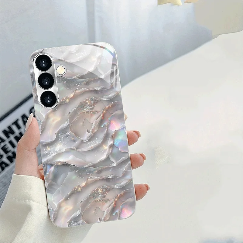 Colorful ripple pattern electroplated glass phone case, suitable for Samsung S26/S25/S24/S23/S22/S21/S20 and other models.