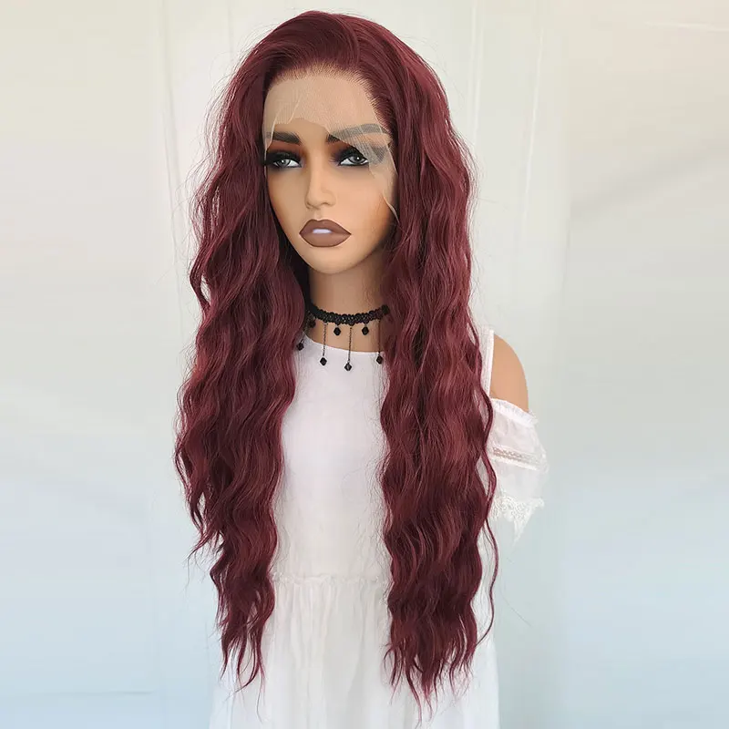 Wine Red Water Wave Hair Synthetic 13x4 Lace Front Wigs High Quality Heat Resistant Fiber Hair Free Parting For Black Women Wigs