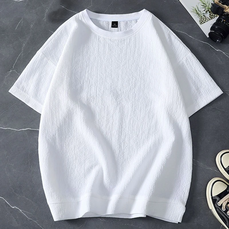 

Plus Size Ice Silk Thin Solid Harajuku Tops Men's Summer Short Sleeve Loose Simplicity Casual T Shirts Fashion Trend Men Clothes