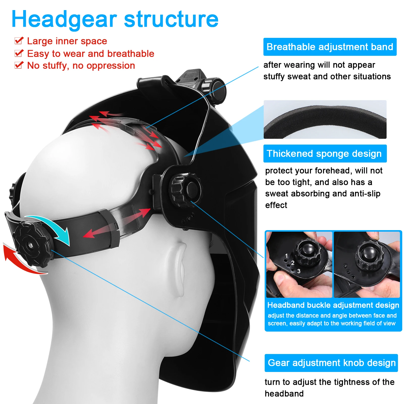 Automatic Dimming Welding Facemask Large View True Color Auto Darkening Welding Facemask 130℃ High Temperature Resistant for Arc