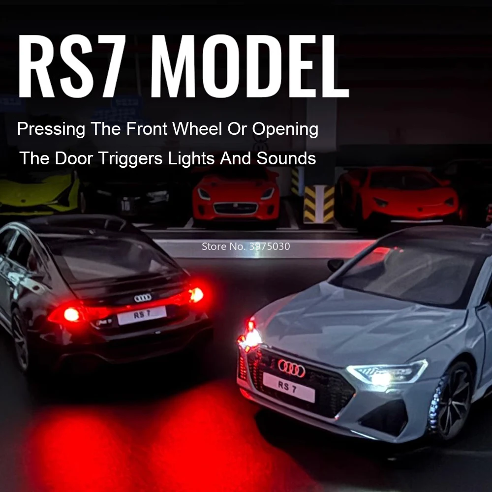 1:32 AUDI RS7 Legierung Spielzeug Autos Druckguss Modell mit Zurückziehen Licht Sound Miniatur Auto Gummi Reifen Fahrzeug Kind Sammlung Geschenke