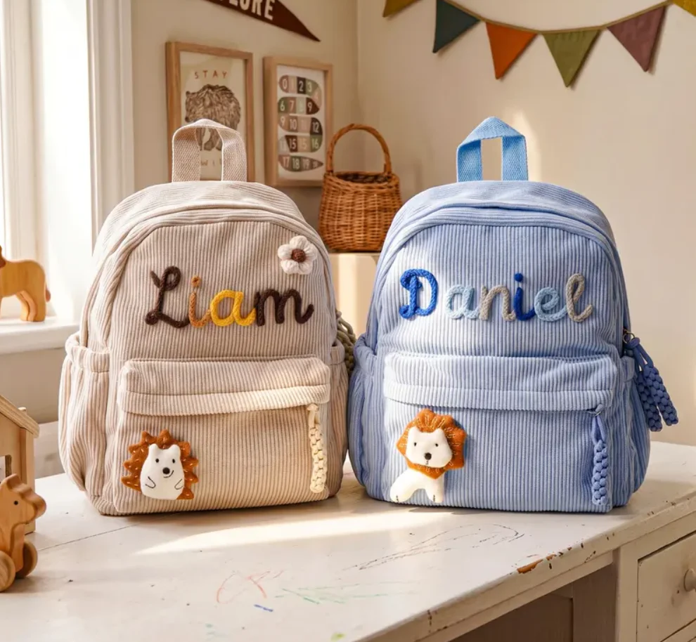 Personalized Corduroy Toddler Backpack, Custom Name School Bag, Back to School Gift, Summer Camp Bag