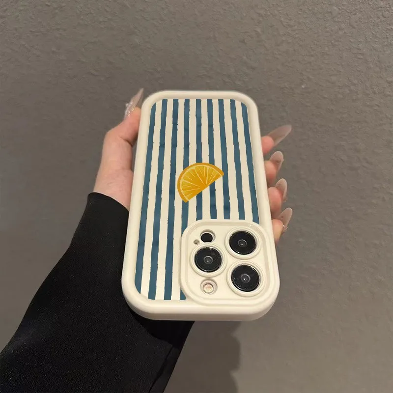 Gestreifte Zitronenscheiben-Muster-Handyhülle für iPhone 17 16 15 14 13 12 11 Pro Max XS X XR 7 8 Plus 16E 17 Air Silikon Bumper Cover
