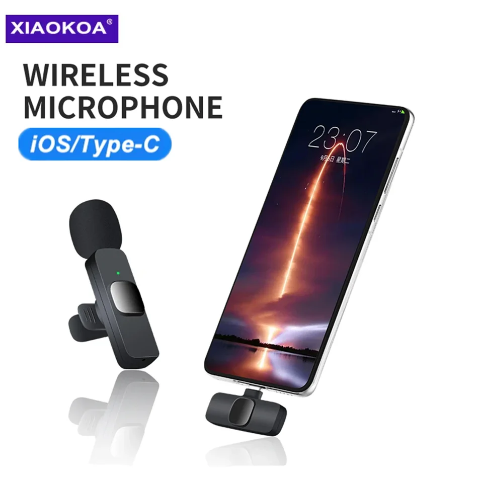 

XIAOKOA Wireless Lavalier Microphone Portable Audio Video Recording Mini Mic for iPhone Android Live Broadcast Gaming Phone Mic