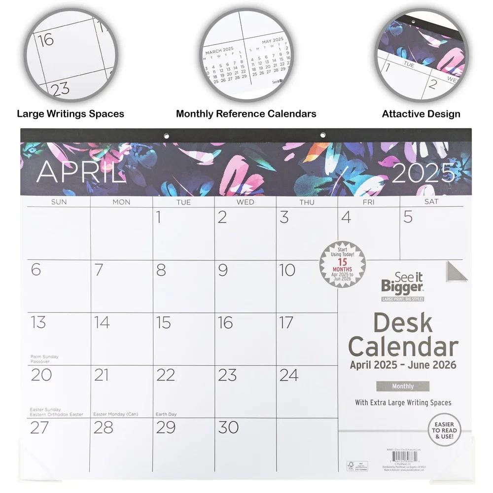 Large 22x17 Monthly Desk Pad Calendar 15 Months April 2025 to June 2026 Blotter with Premium Quality Paper Easy Removal and