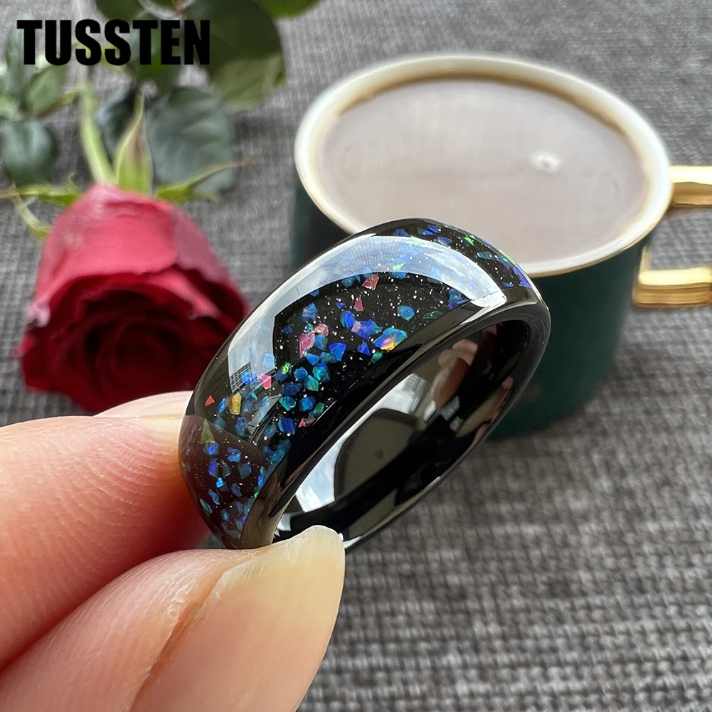 Dropshipping TUSSTEN 8MM So Beautiful Galaxy Opal Ring Tungsten Engagement Wedding Band For Men Women Comfort Fit